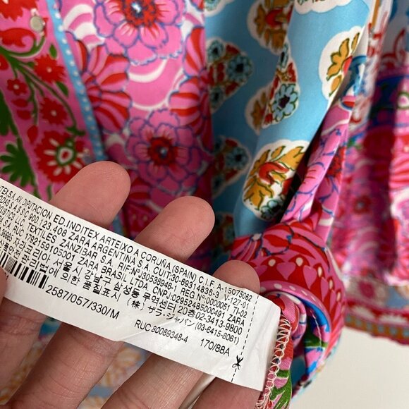 Zara Patchwork Printed Button Up Shirt Long Sleeve Colorful Womens Medium Satin - Picture 9 of 12